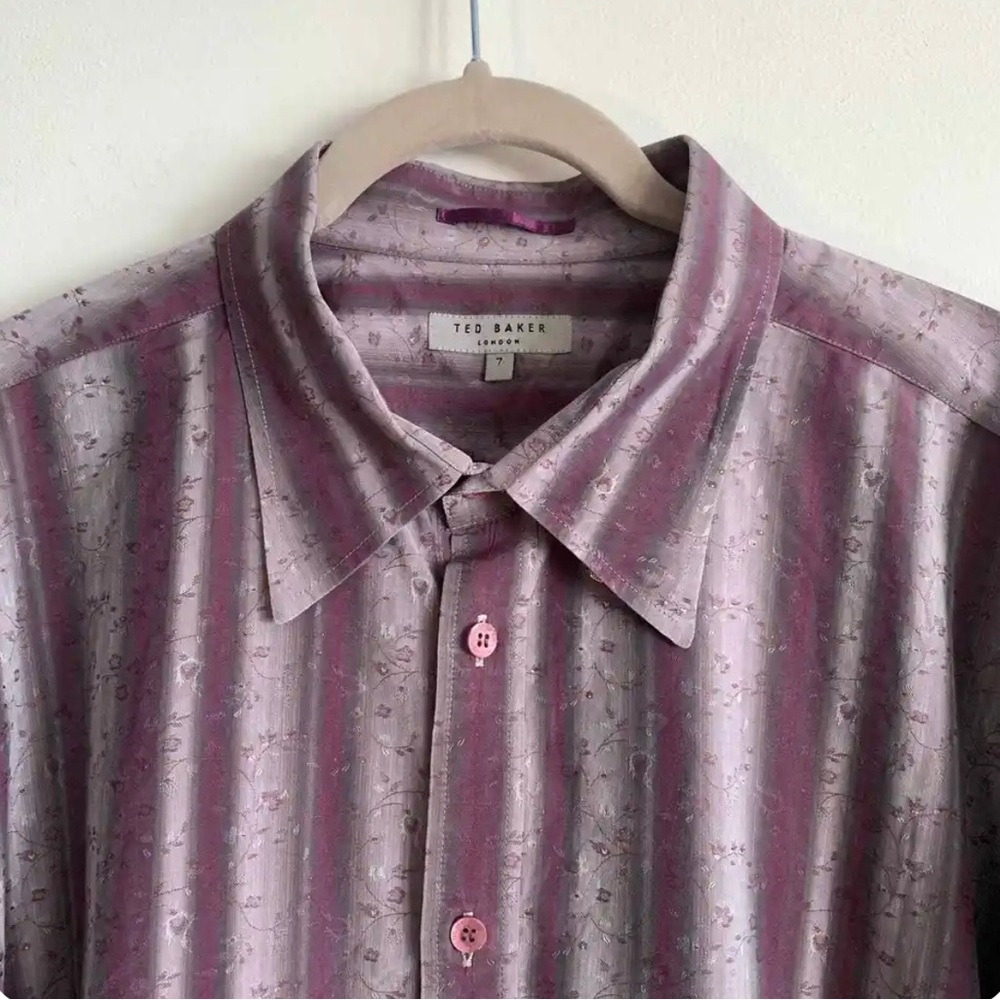 Ted Baker Stripe Purple Button Down (Size 4 or Large) - Picture 3 of 6